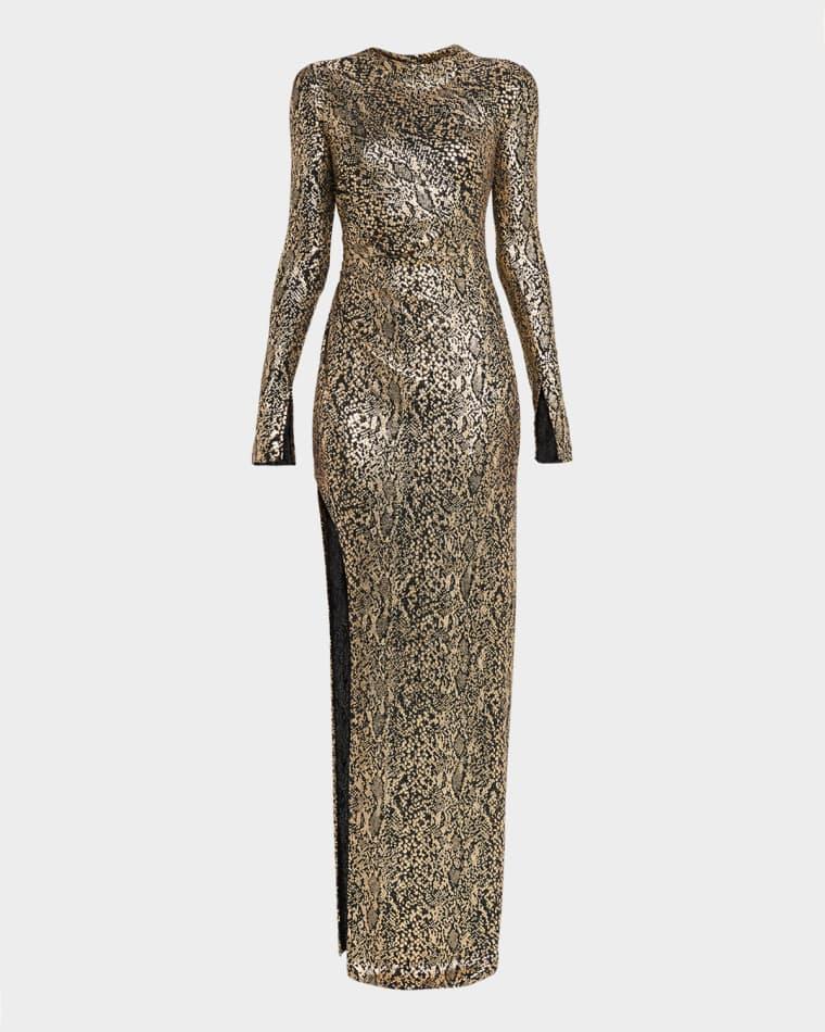 Metallic Snake Ruched Jersey Gown by LAPOINTE