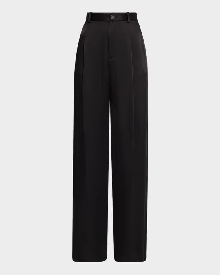 Mid-Rise Pleated Relaxed Straight-Leg Doubleface Satin Pants by LAPOINTE