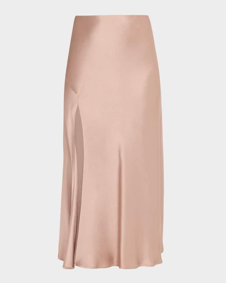 Satin Bias Slit Midi Skirt by LAPOINTE