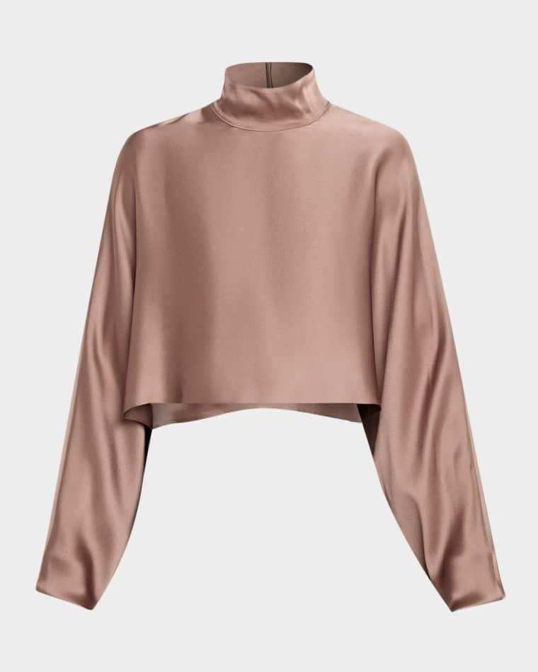 Satin Long-Sleeve Caftan Crop Top by LAPOINTE