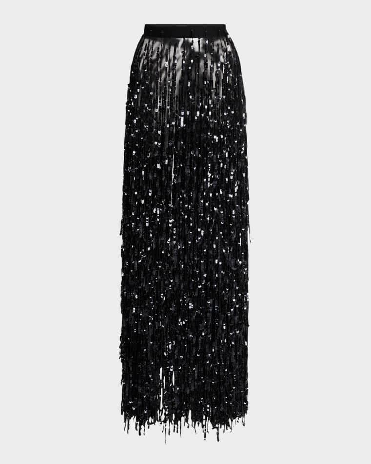 Sequin Fringed Maxi Pencil Skirt by LAPOINTE