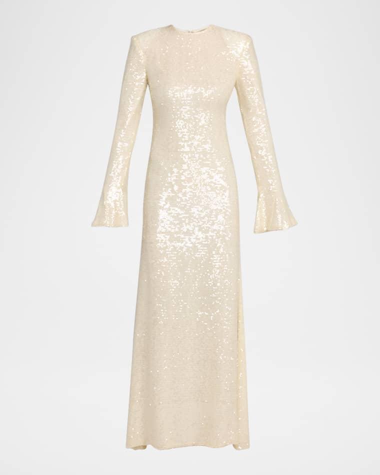Sequined Flare-Sleeve Maxi Dress by LAPOINTE