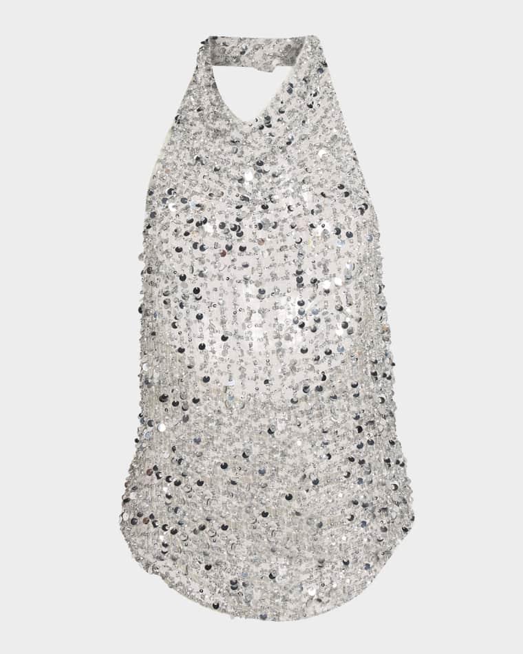 Sequined Net Mesh Halter Top by LAPOINTE