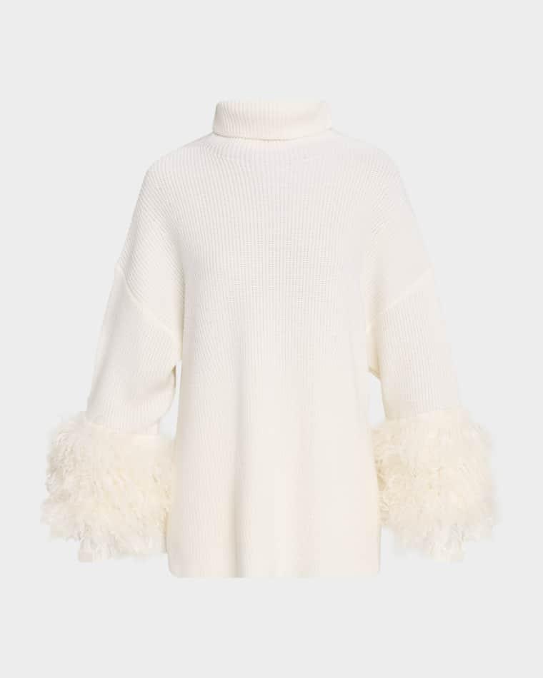 Yak Yarn-Cuff Merino Wool Turtleneck Sweater by LAPOINTE