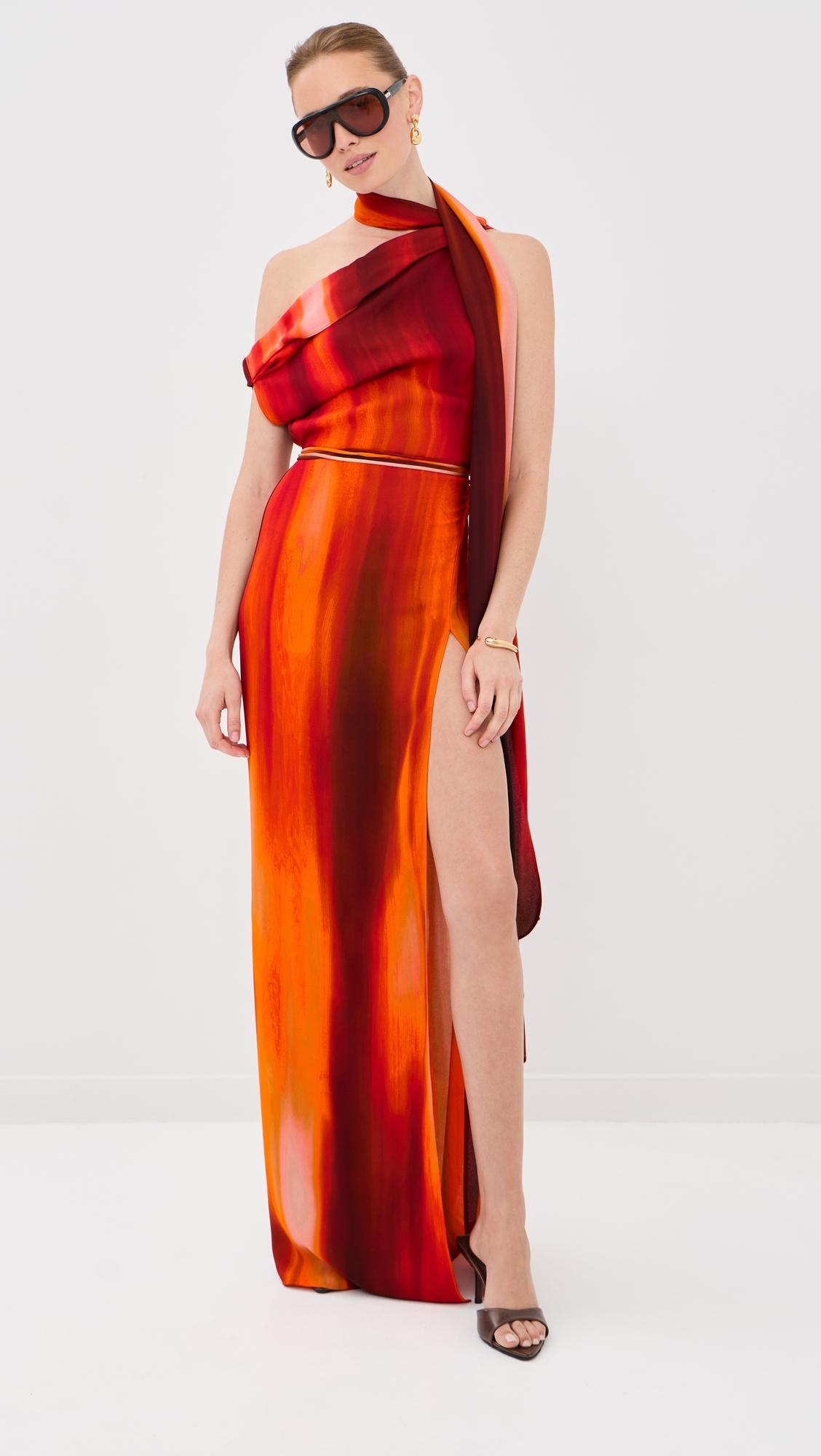Asymmetrical Draped Dress with Scarf by LAQUAN SMITH