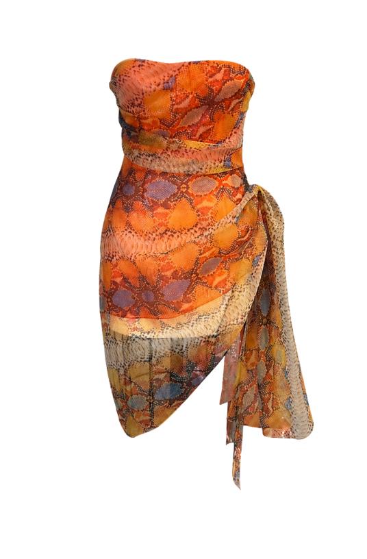 Asymmetrical Strapless Mini Dress with Neck Tie by LAQUAN SMITH