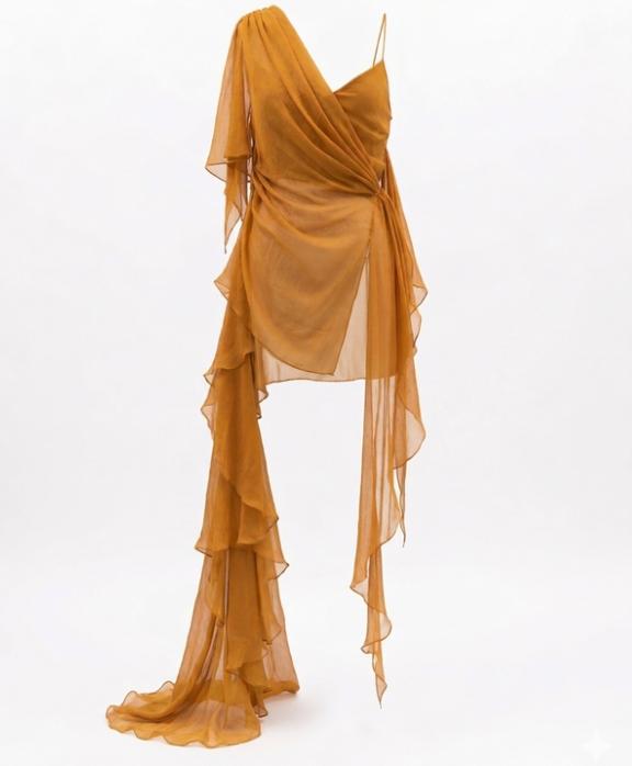 Asymmetrical Top with Ruffle Detail by LAQUAN SMITH