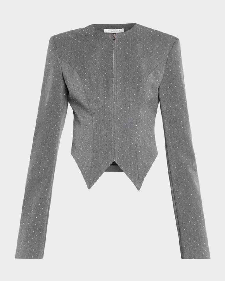 Embellished Denim Tailored Zip Jacket by LAQUAN SMITH