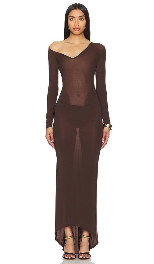 LaQuan Smith Convertible Neckline Gown in Brown by LAQUAN SMITH