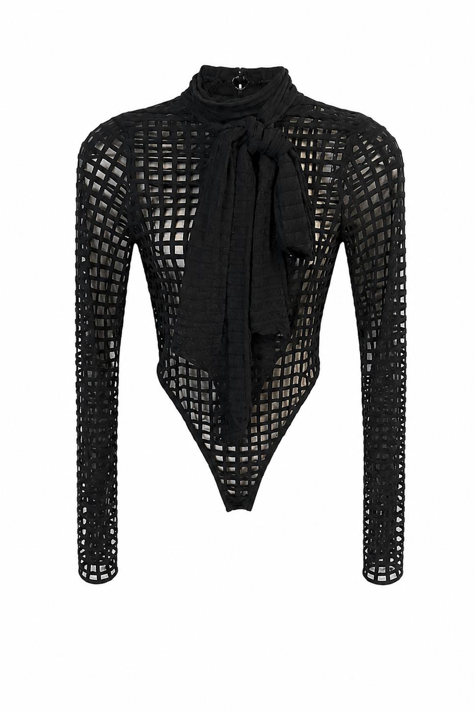 Long Sleeve Bodysuit with Pussybow Detail by LAQUAN SMITH