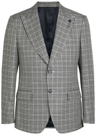 Houndstooth cotton and flax-blend blazer by LARDINI