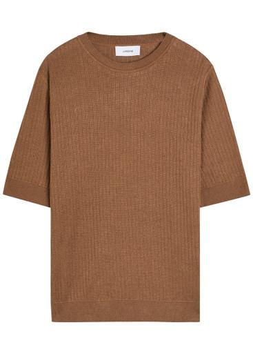 Ribbed fine-knit flax and cotton-blend T-shirt by LARDINI