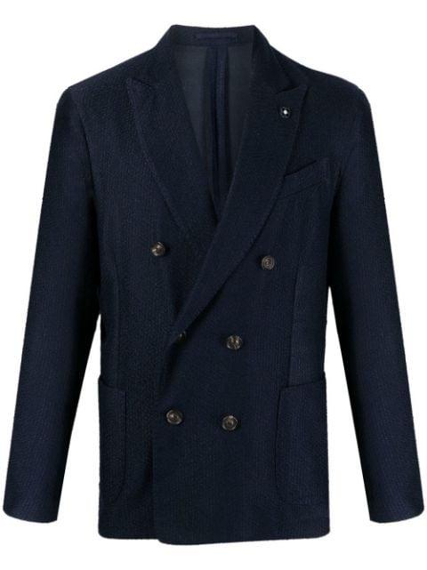 double-breasted logo-plaque blazer by LARDINI