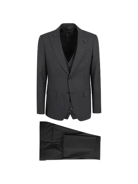 flower-pin buttoned suit by LARDINI