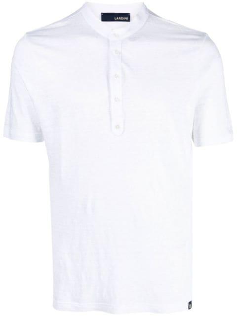 linen band collar polo top by LARDINI