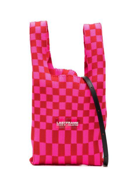 checked intarsia-knit crossbody bag by LASTFRAME