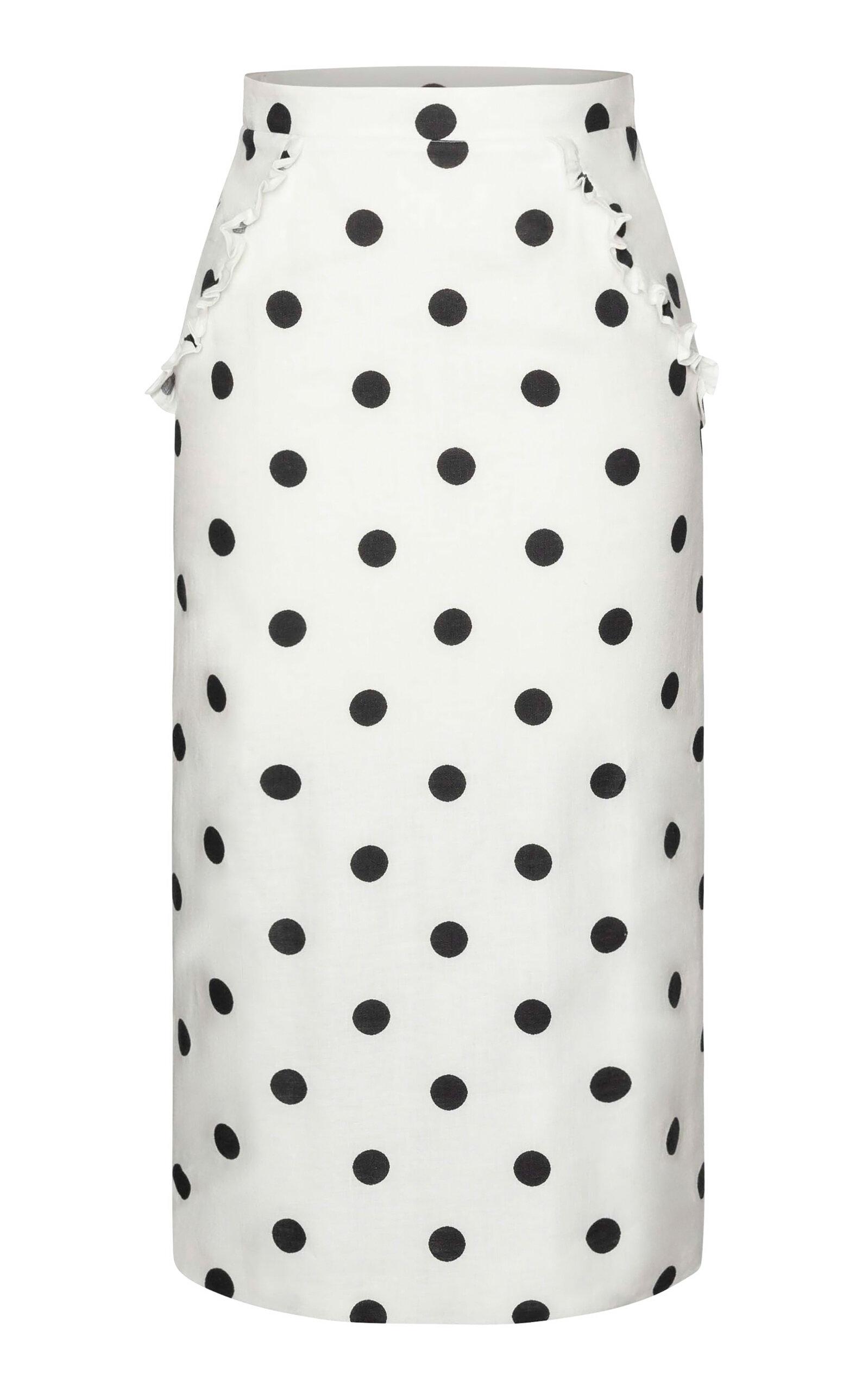 Laura Garcia - Mila Ruffle-Trimmed Linen Midi Skirt - Black/white - - Moda Operandi by LAURA GARCIA