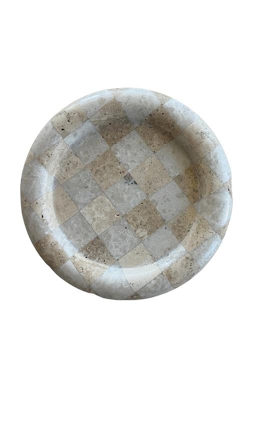 Lauren Elizabeth Travertine Checkered Tray in Beige by LAUREN ELIZABETH