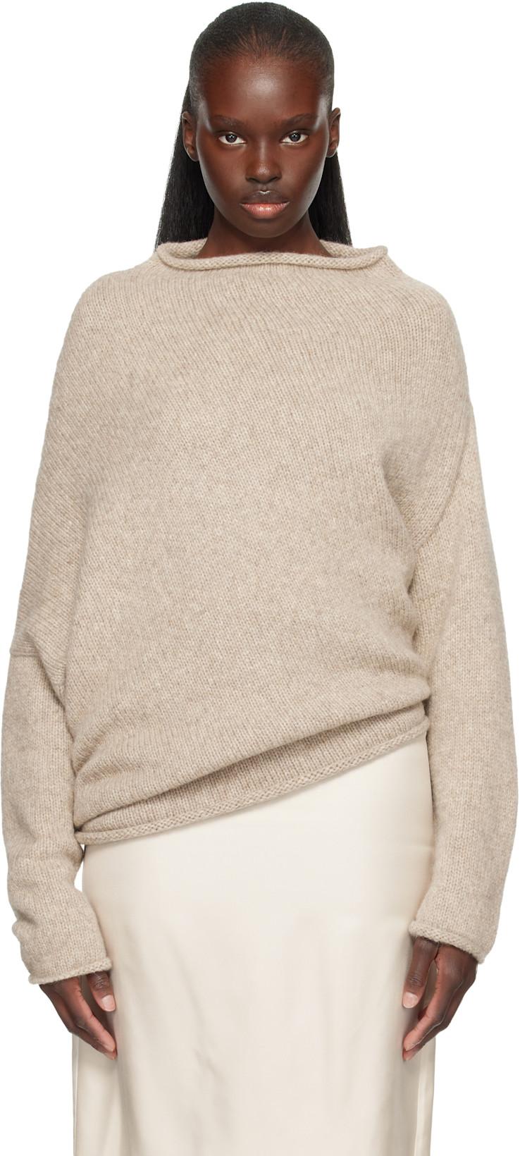 Beige Askew Pullover Sweater by LAUREN MANOOGIAN