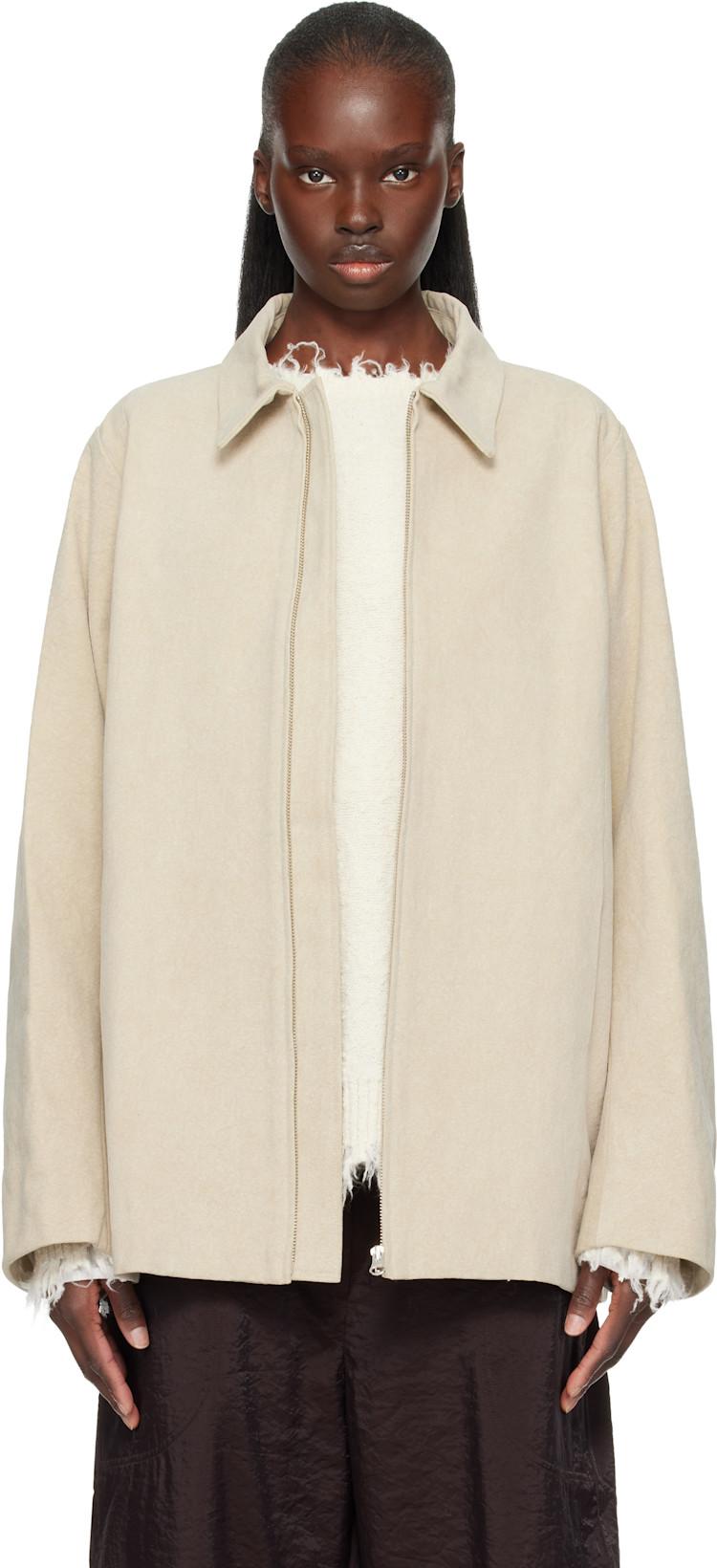 Beige Canvas Work Jacket by LAUREN MANOOGIAN