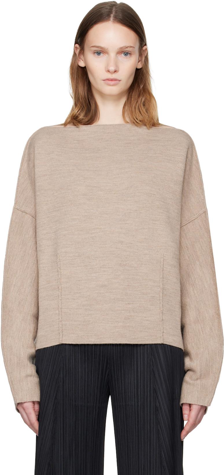 Beige Double Knit Boatneck Sweater by LAUREN MANOOGIAN