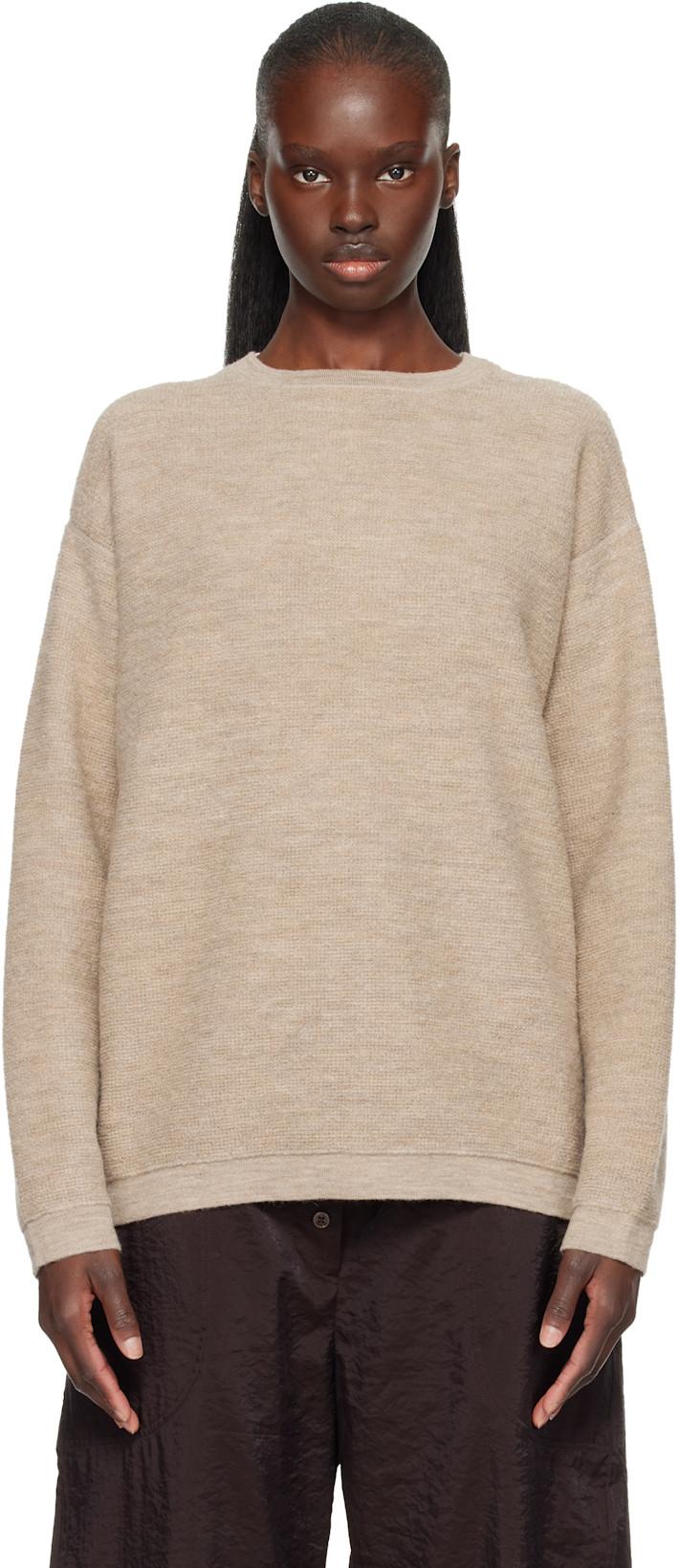 Beige Fine Terry Crewneck Sweater by LAUREN MANOOGIAN