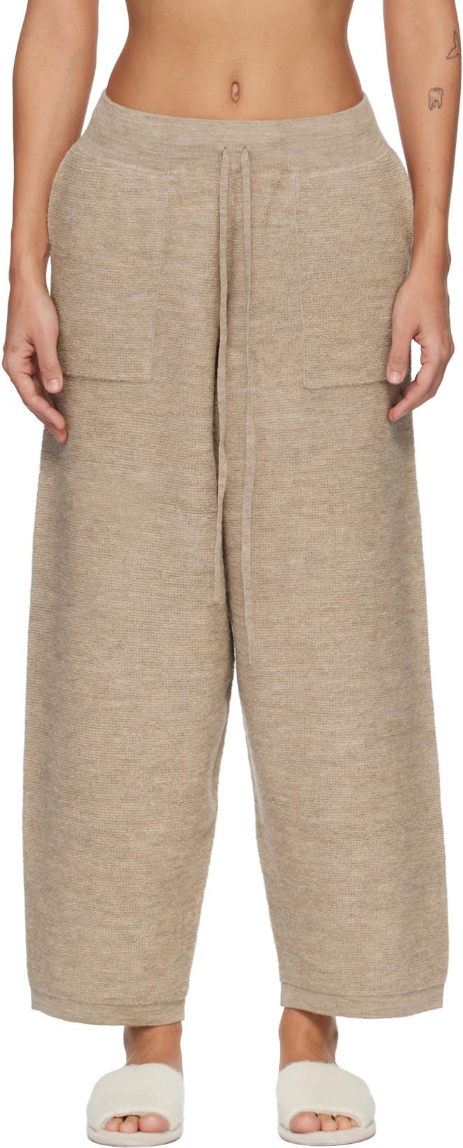 Beige Fine Terry Trousers by LAUREN MANOOGIAN