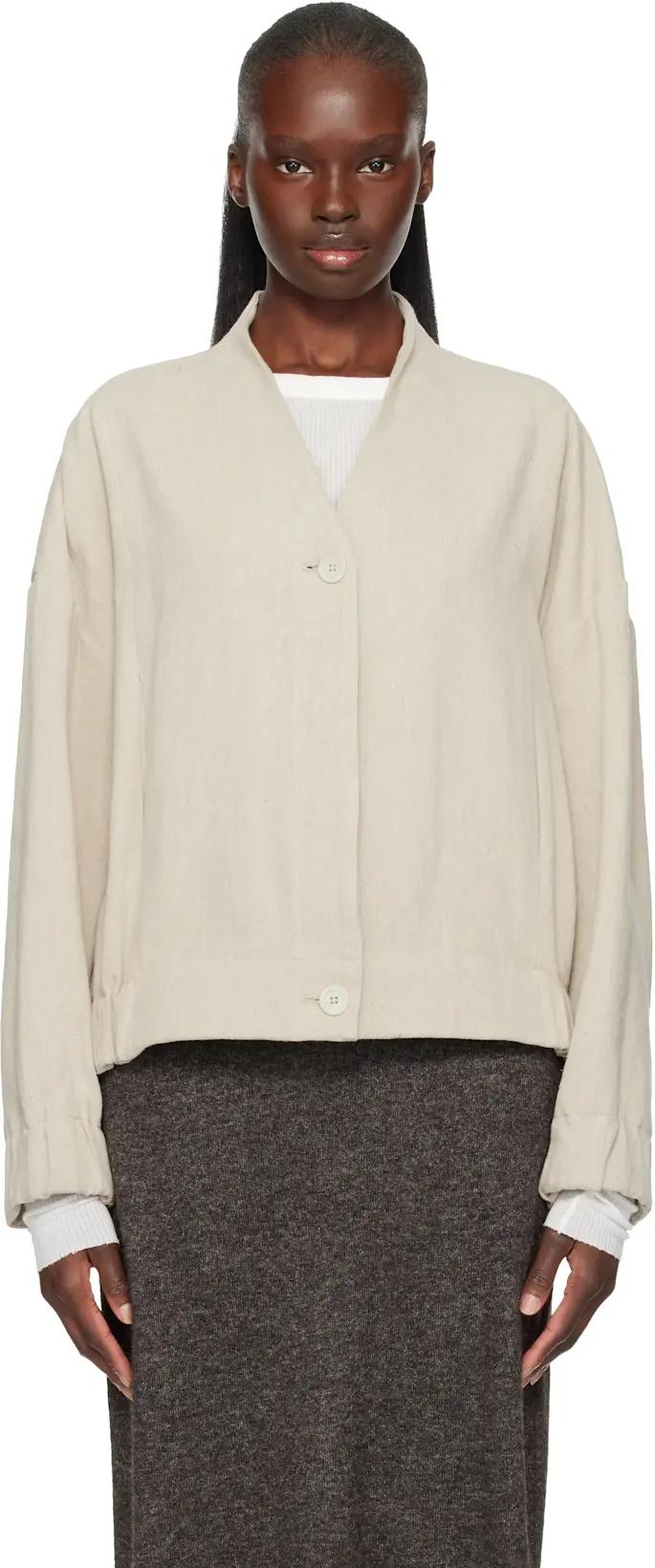 Beige Matte Jacket by LAUREN MANOOGIAN