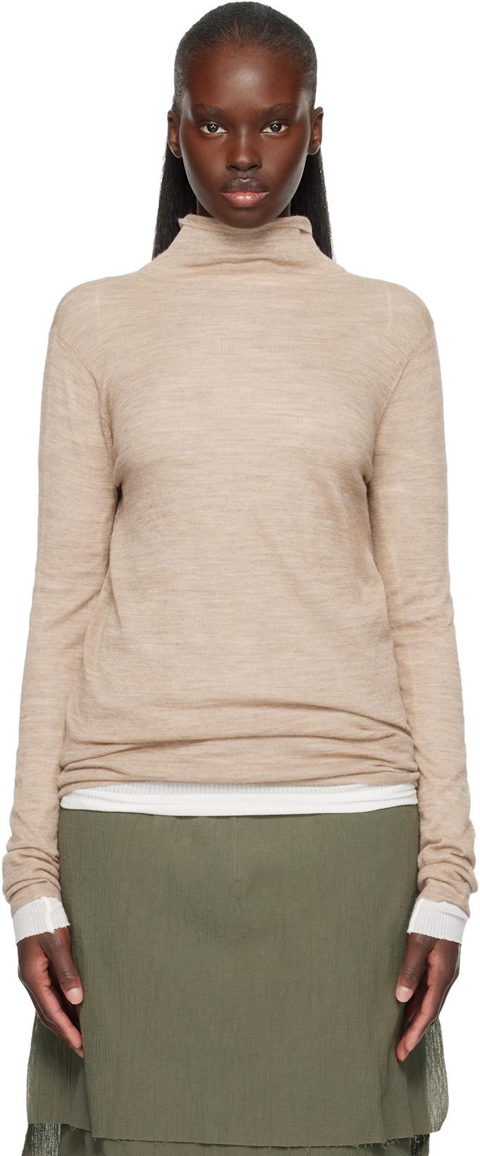 Beige Super Fine Funnel Turtleneck by LAUREN MANOOGIAN