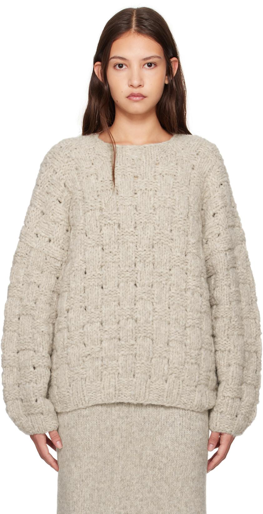 Gray Handknit Interlace Sweater by LAUREN MANOOGIAN