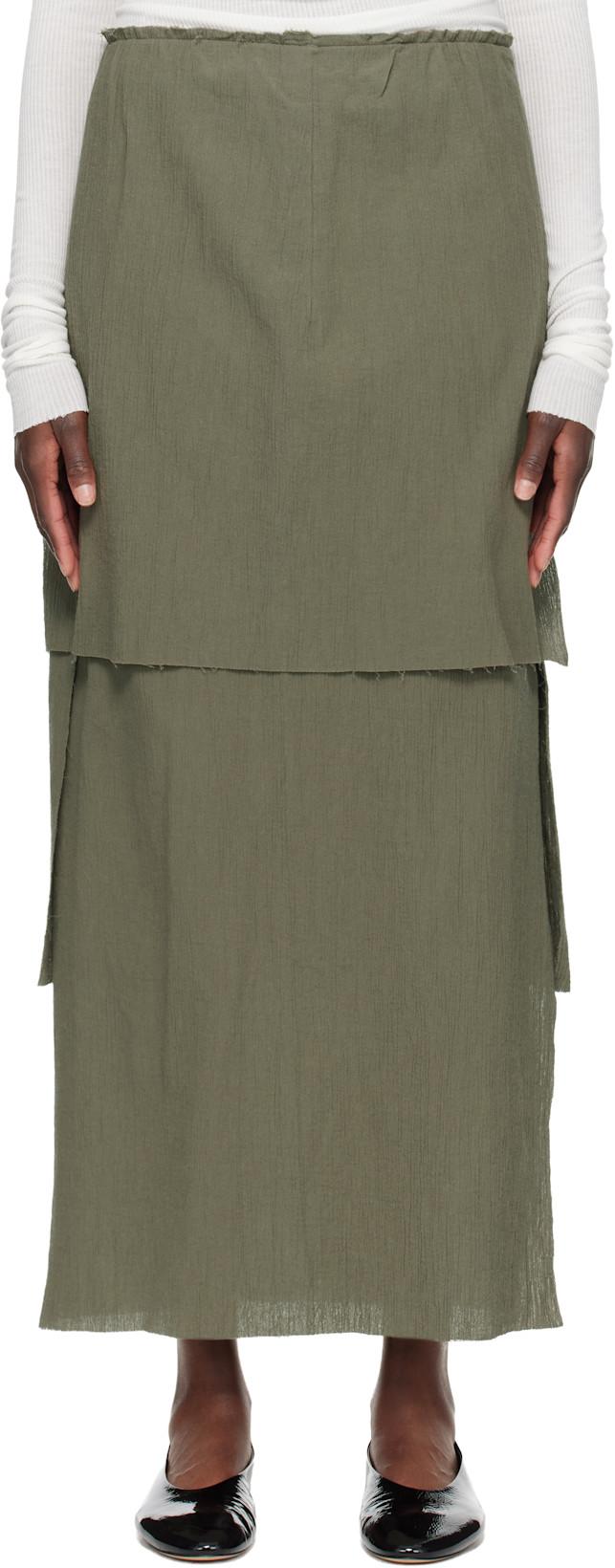 Khaki Raw Layer Maxi Skirt by LAUREN MANOOGIAN