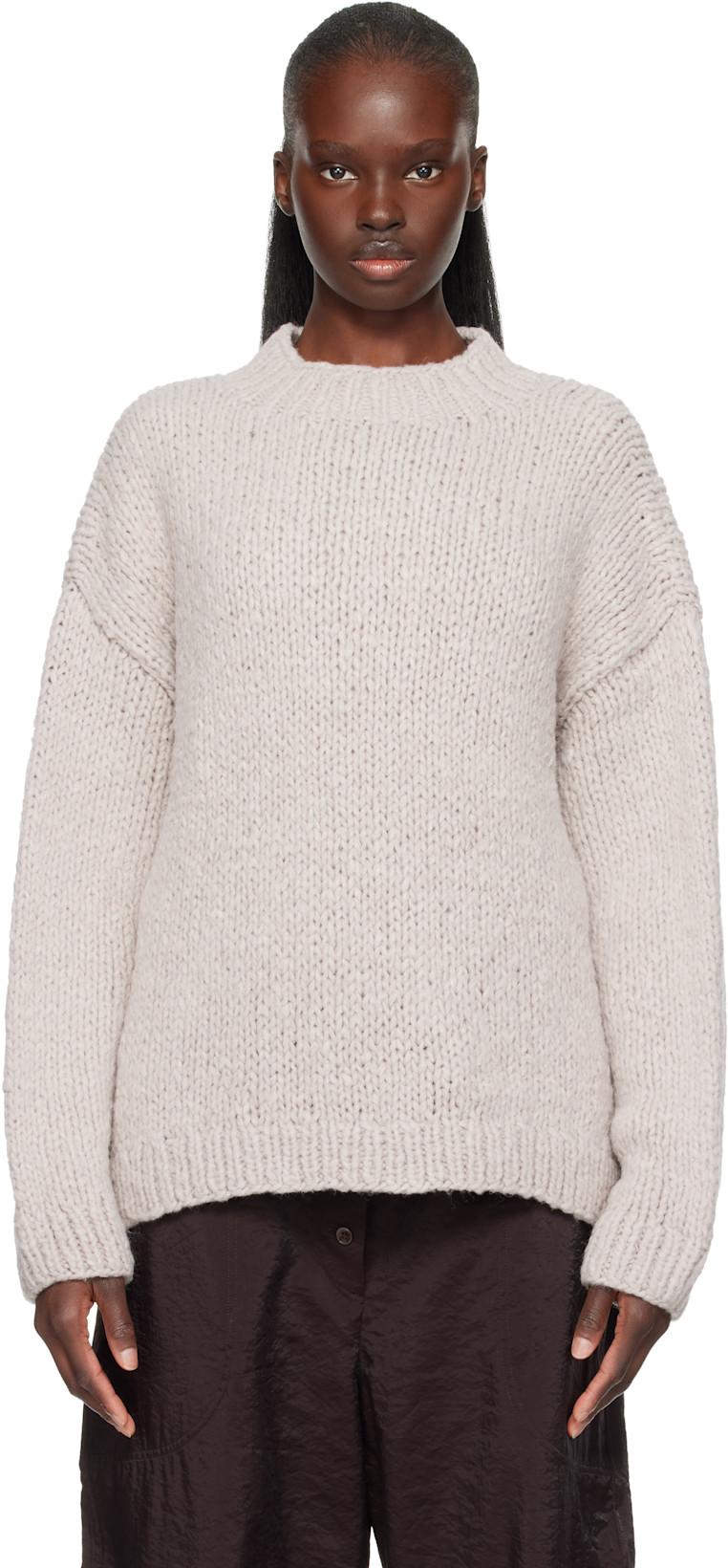 Purple Handknit Crewneck Sweater by LAUREN MANOOGIAN