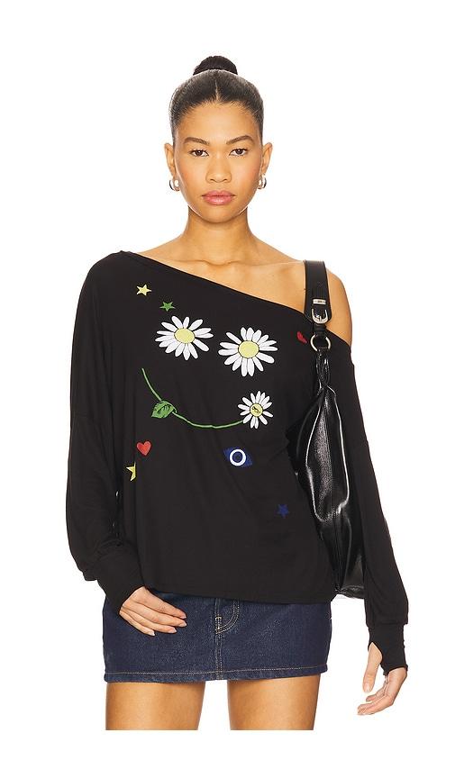 Lauren Moshi Krista Daisy Happyface One Shoulder Top in Black by LAUREN MOSHI