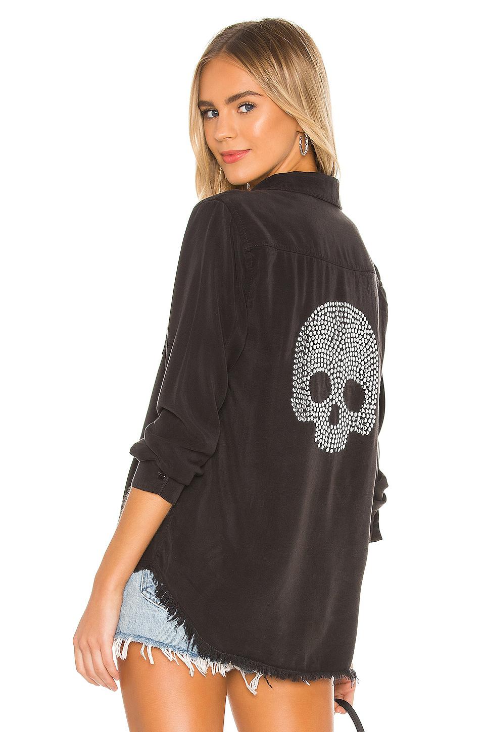 Lauren Moshi Sloane Nailhead Skull Button Up Denim Shirt in Black by LAUREN MOSHI