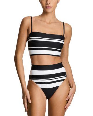 Square Neck Longline Bikini Top & Banded High Waist Bikini Bottom by LAUREN