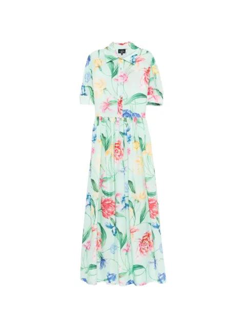 floral-print pleated maxi dress by LAVI COUTURE