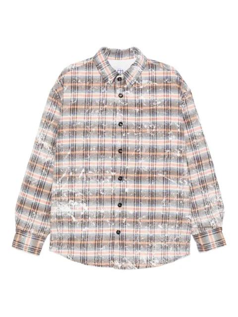 checked paint-splatter shirt jacket by LC23