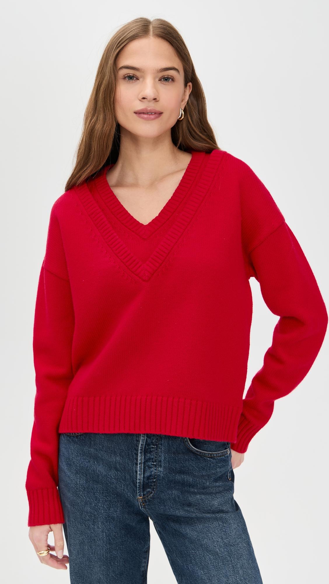 Double V Neck Pullover Sweater by LE BOP
