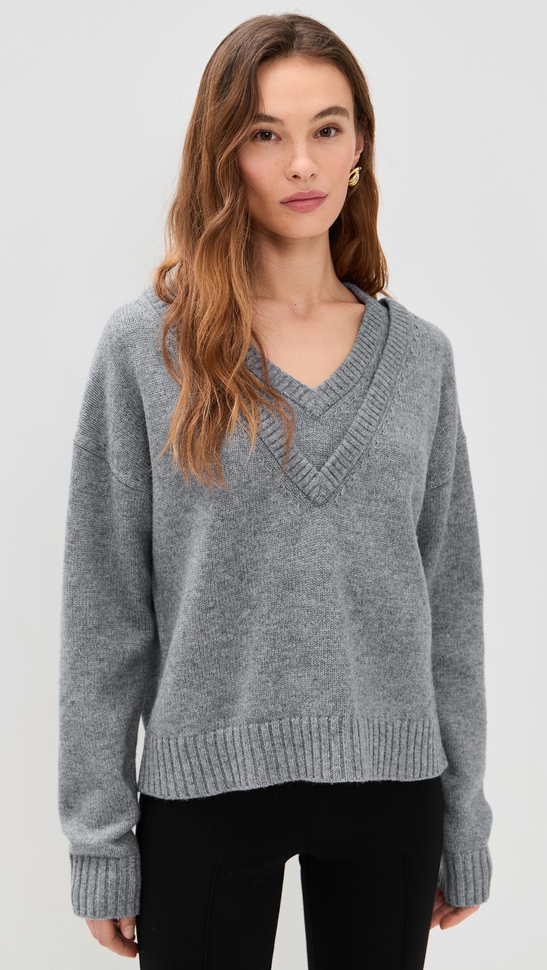 Double V Neck Pullover Sweater by LE BOP