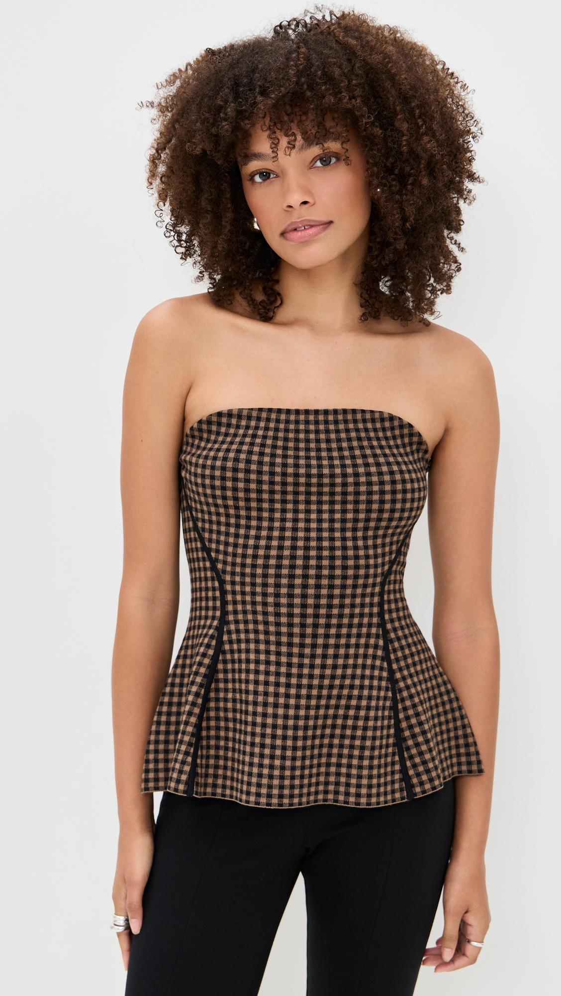 Gingham Strapless Peplum Top by LE BOP
