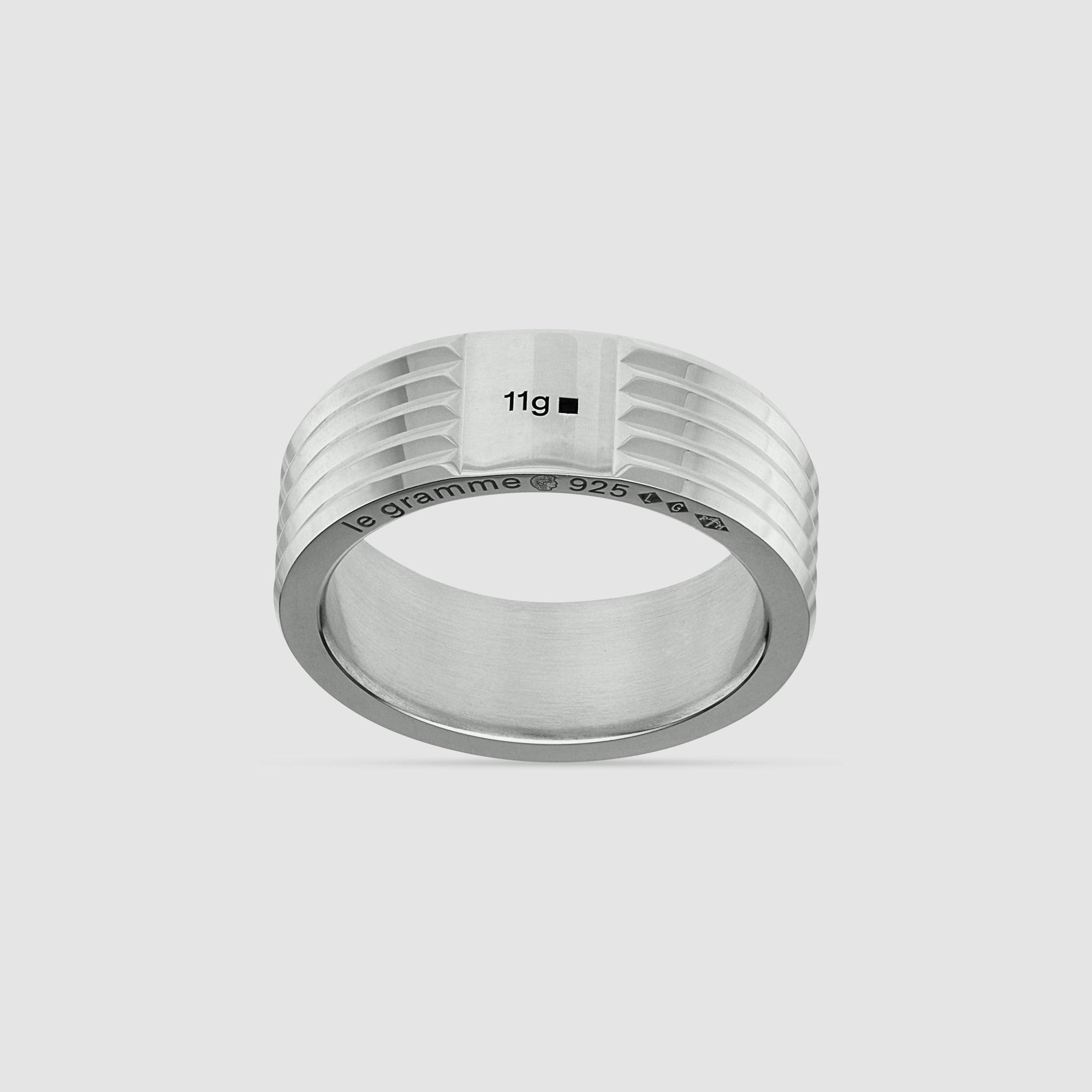 LE GRAMME - 11g Guilloche Horizontal Ring Horizontal Silver by LE GRAMME