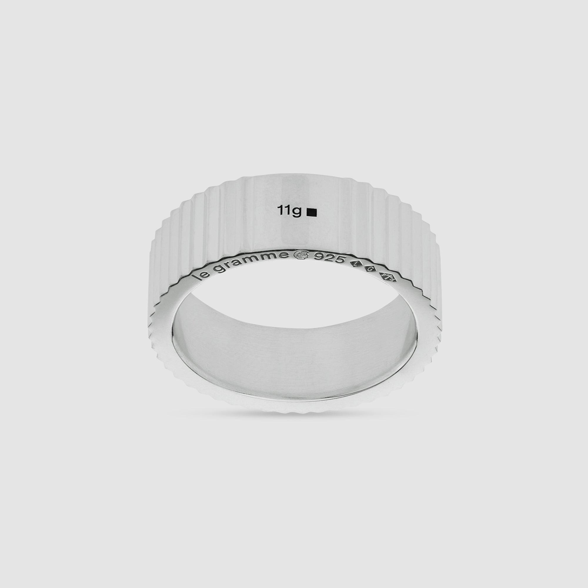 LE GRAMME - 11g Guilloche Vertical Ring Silver by LE GRAMME