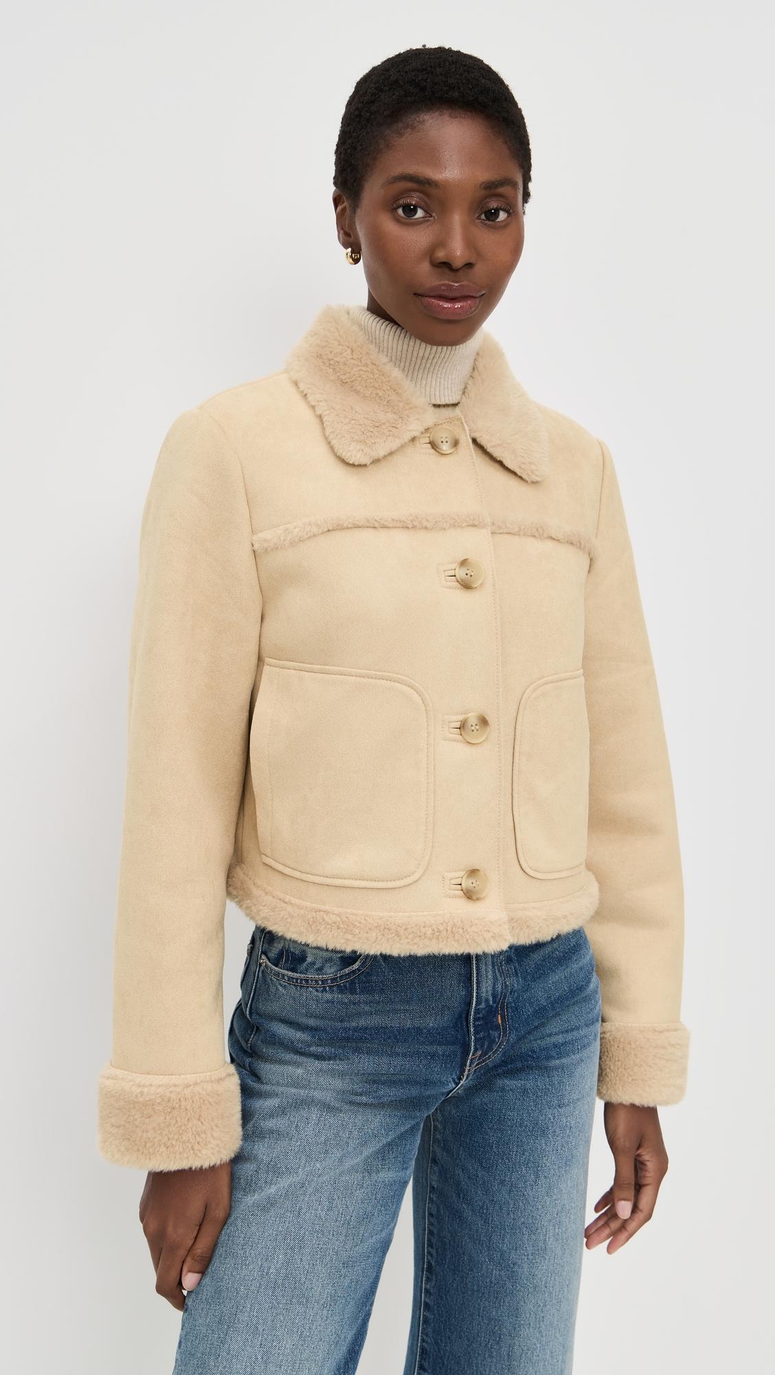 Astra Faux Suede Shearling Jacket by LE JEAN