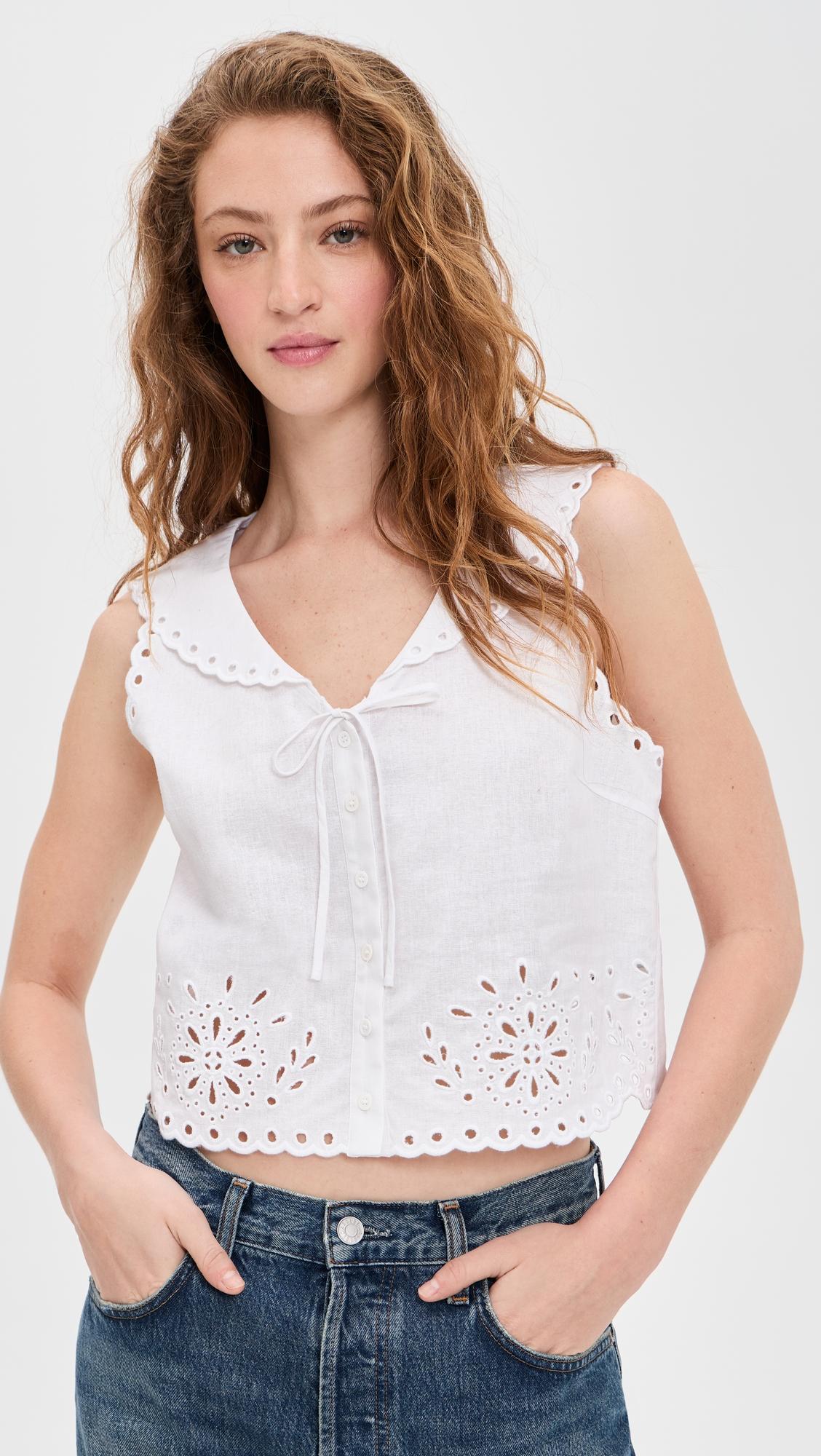 Embroidered Eyelet Sailor Top by LE JEAN