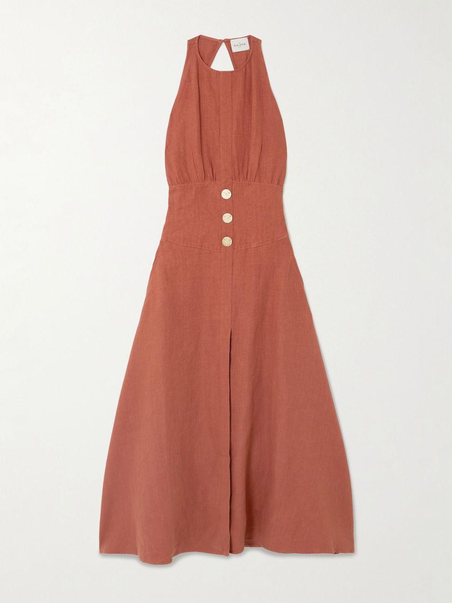 Jesmah open-back embellished linen midi dress by LE KASHA