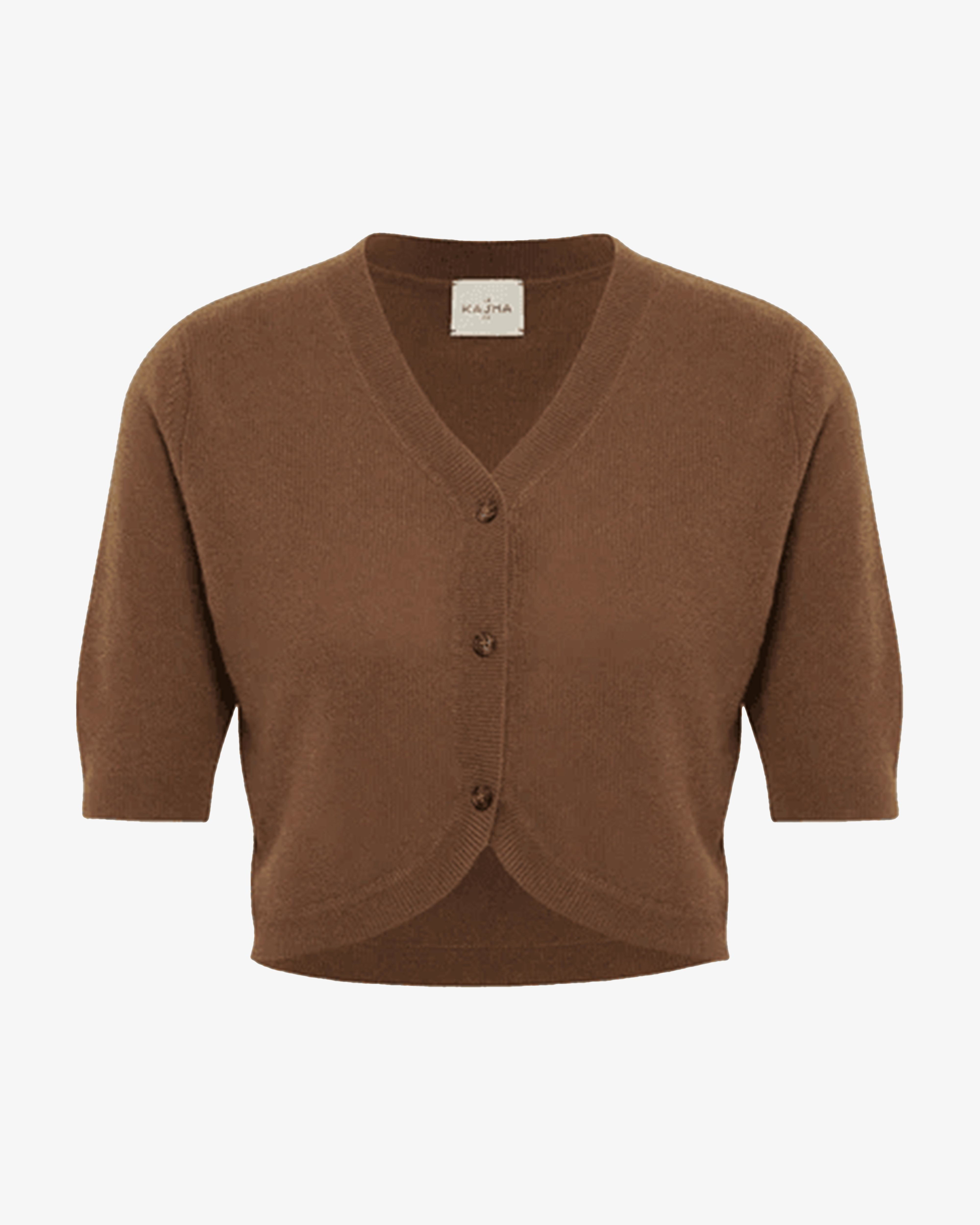 LE KASHA - Women's Cropped Short Sleeved Cardigan - (Brown) by LE KASHA