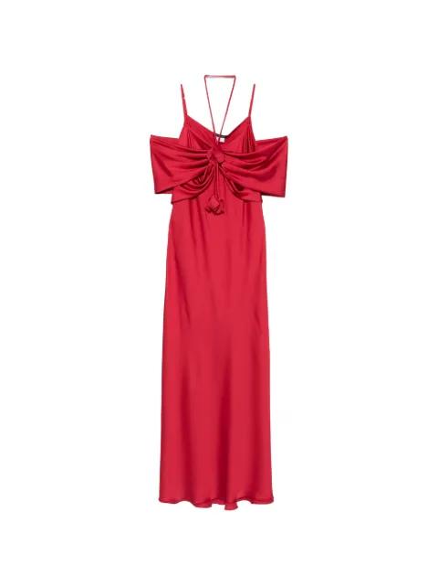 floral-appliqué draped maxi dress by LE RJTANGE