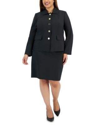 Plus Size Crepe Wing-Collar Jacket & Slim Skirt Suit by LE SUIT