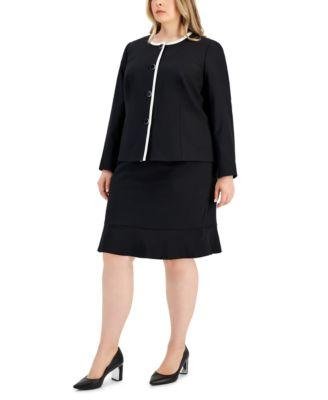 Plus Size Framed Collarless Jacket & Flounce-Hem Skirt by LE SUIT