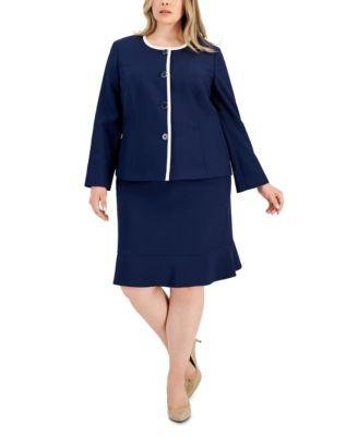 Plus Size Framed Collarless Jacket & Flounce-Hem Skirt by LE SUIT
